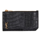 Saint Laurent Black Croc Monogram Fragments Card Holder