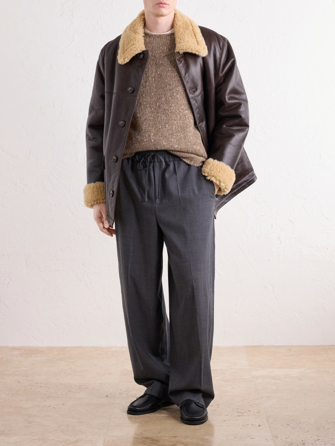 Officine Générale - Ilan Shearling-Lined Leather Jacket - Brown