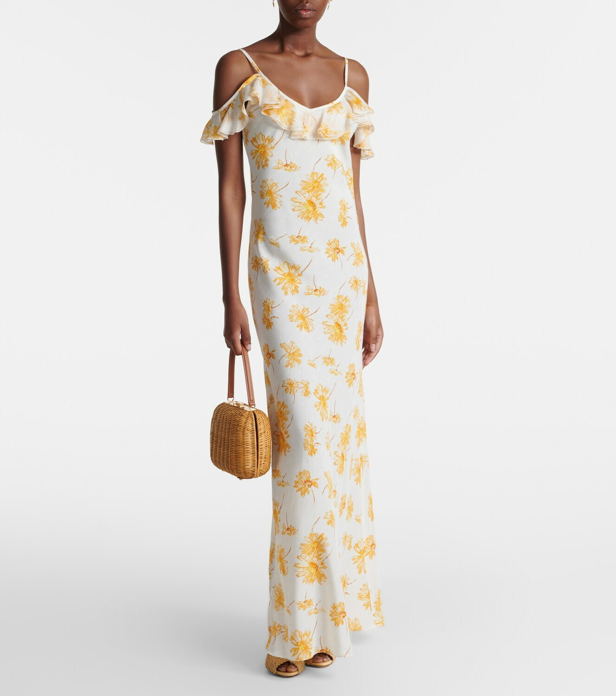 Rodarte Floral ruffled silk moiré slip dress