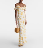 Rodarte Floral ruffled silk moiré slip dress
