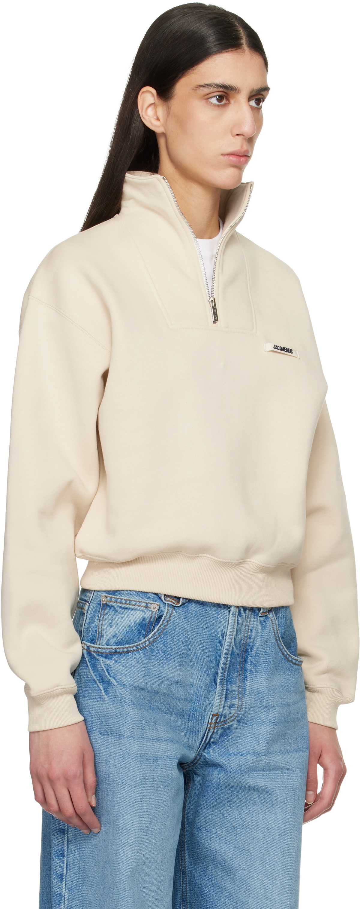 JACQUEMUS Beige 'The Gros Grain zipped-rollneck' Sweatshirt
