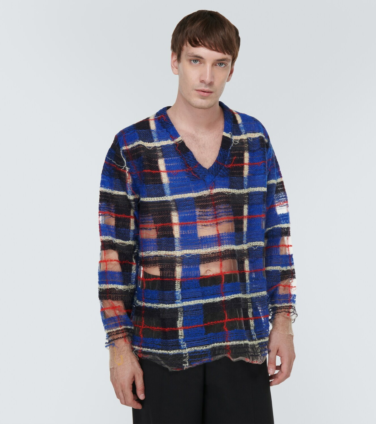 Maison Margiela Distressed checked mohair-blend sweater
