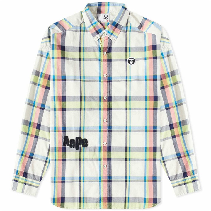 Photo: Men's AAPE Plaid Flannel Shirt in Ivory
