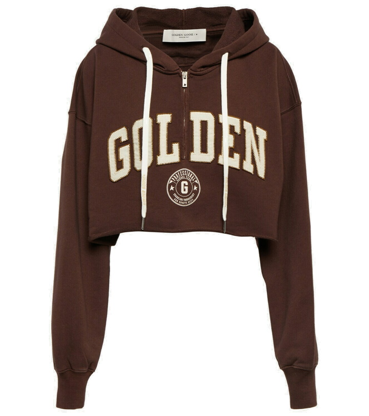 Photo: Golden Goose - Logo cropped half-zip cotton hoodie