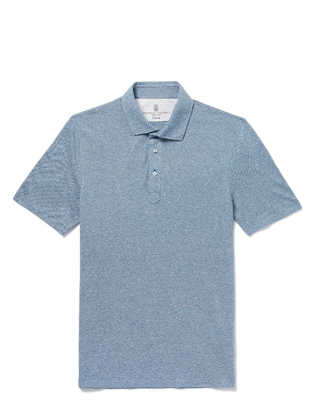 Photo: Brunello Cucinelli - Cotton and Linen-Blend Piqué Polo Shirt - Blue
