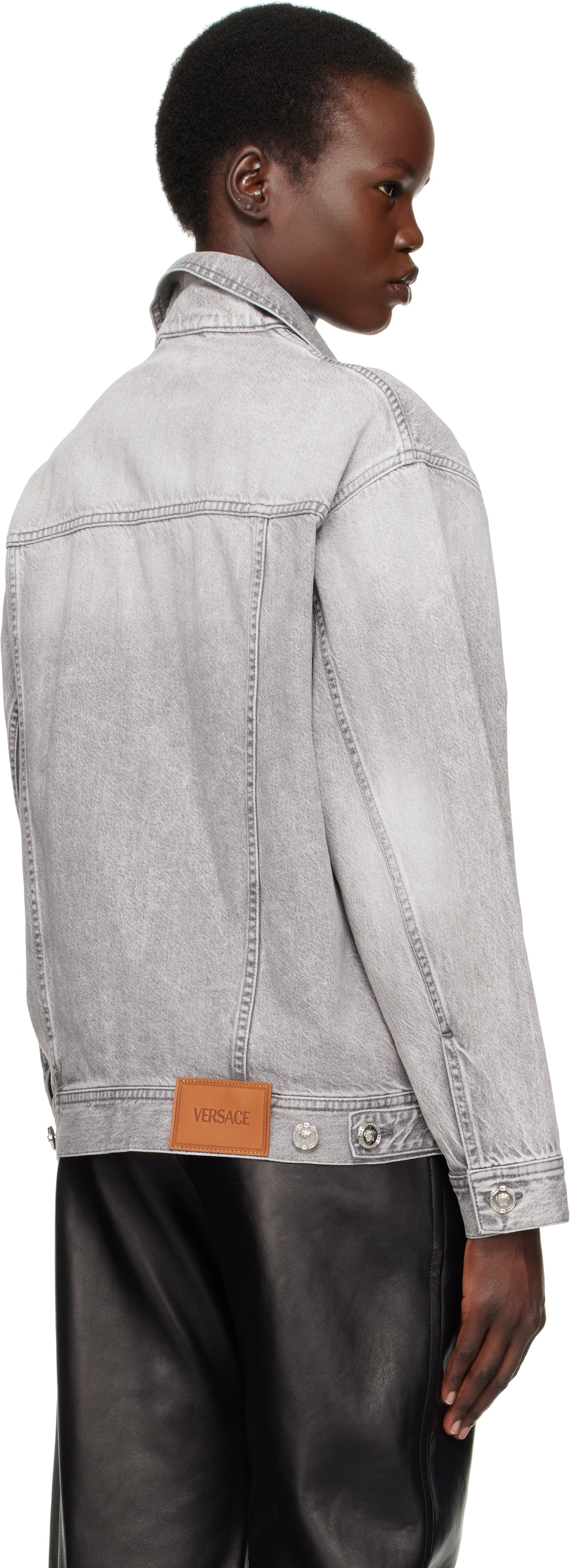 Versace Gray Oversized Denim Jacket