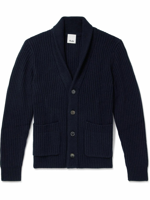 Photo: Allude - Shawl-Collar Ribbed Wool and Cashmere-Blend Cardigan - Blue