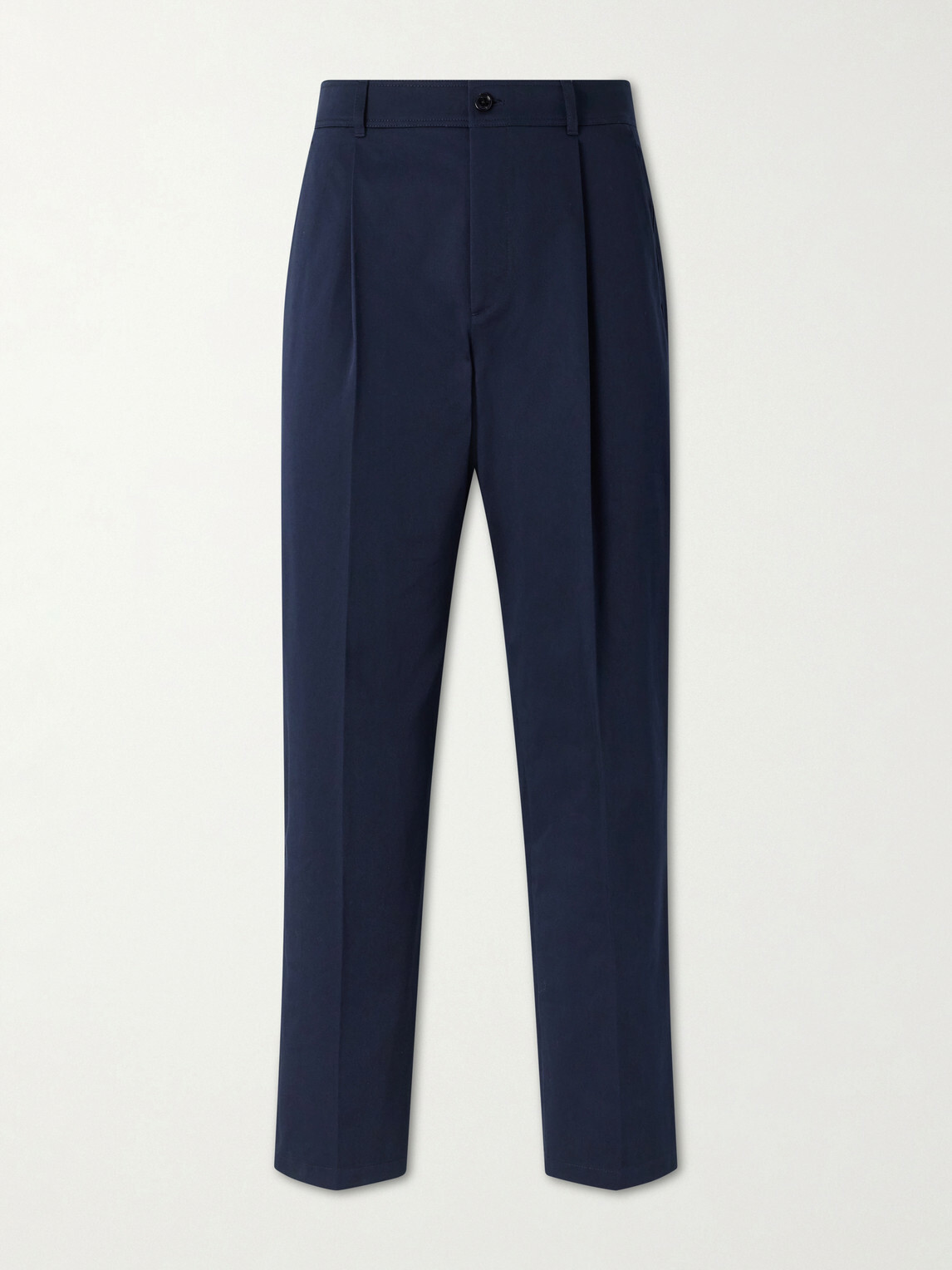 Valentino Garavani - VLogo Straight-Leg Pleated Cotton-Gabardine Trousers - Blue