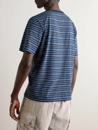 Folk - Embroidered Striped Cotton-Jersey T-Shirt - Blue