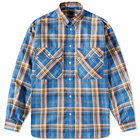 DAIWA Men's Tech Elbow Patch Work Shirt in Blue Check