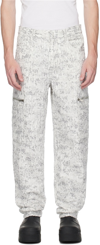 Photo: Givenchy White & Gray Destroyed Denim Cargo Pants
