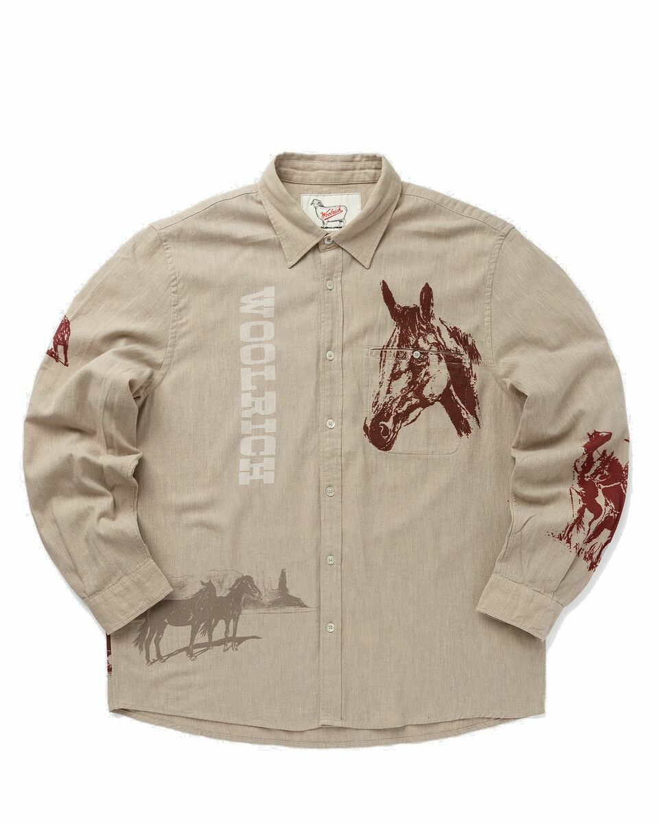 Photo: One Of These Days One Of These Days X Woolrich Chamois Printed Shirt Brown/Red - Mens - Longsleeves