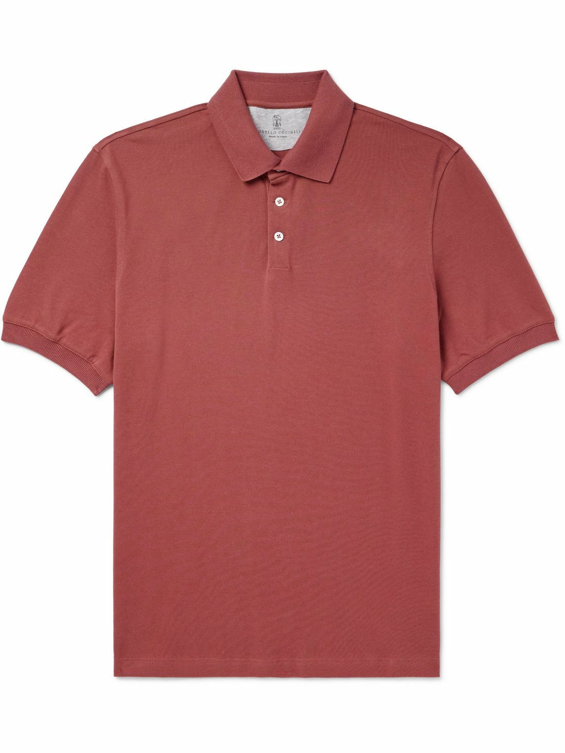 BRUNELLO CUCINELLI スリムフィット レッドポロシャツ Brunello Cucinelli - Slim-Fit Cotton-Piqué Polo Shirt - Red