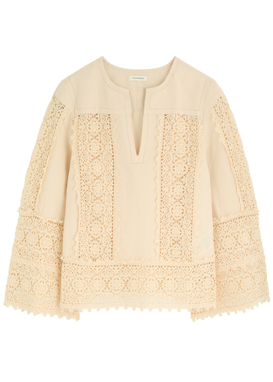 BY Malene Birger Donna Guipure Lace Linen-blend top Cream