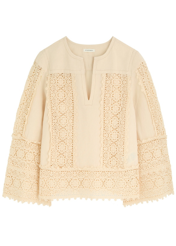 Photo: BY Malene Birger Donna Guipure Lace Linen-blend top Cream