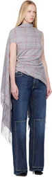 Jean Paul Gaultier Gray Back Closure Scarf Draped Blouse