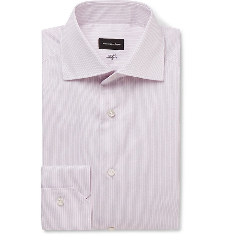 Photo: Ermenegildo Zegna - Pink Cutaway-Collar Striped Cotton-Poplin Shirt - Lilac