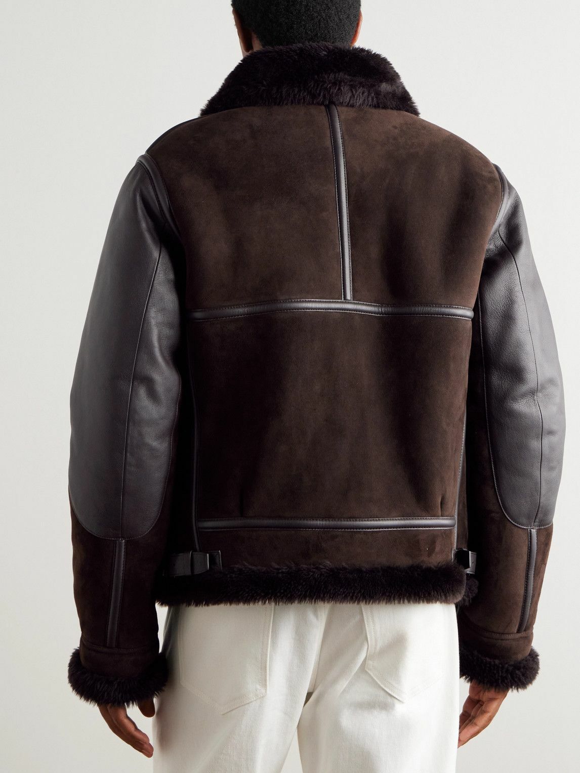 Ralph Lauren Purple label - Lutton Aviator Leather-Trimmed Shearling Jacket - Brown