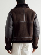 Ralph Lauren Purple label - Lutton Aviator Leather-Trimmed Shearling Jacket - Brown