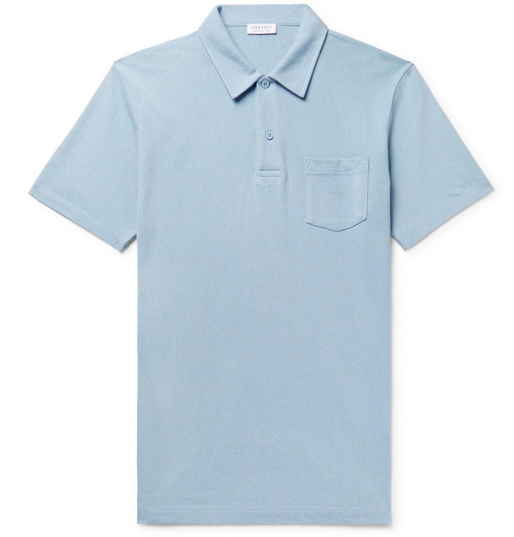 Photo: Sunspel - Riviera Cotton-Mesh Polo Shirt - Blue