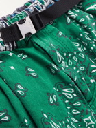 Sacai - Wide-Leg Belted Bandana-Print Denim Cargo Shorts - Green