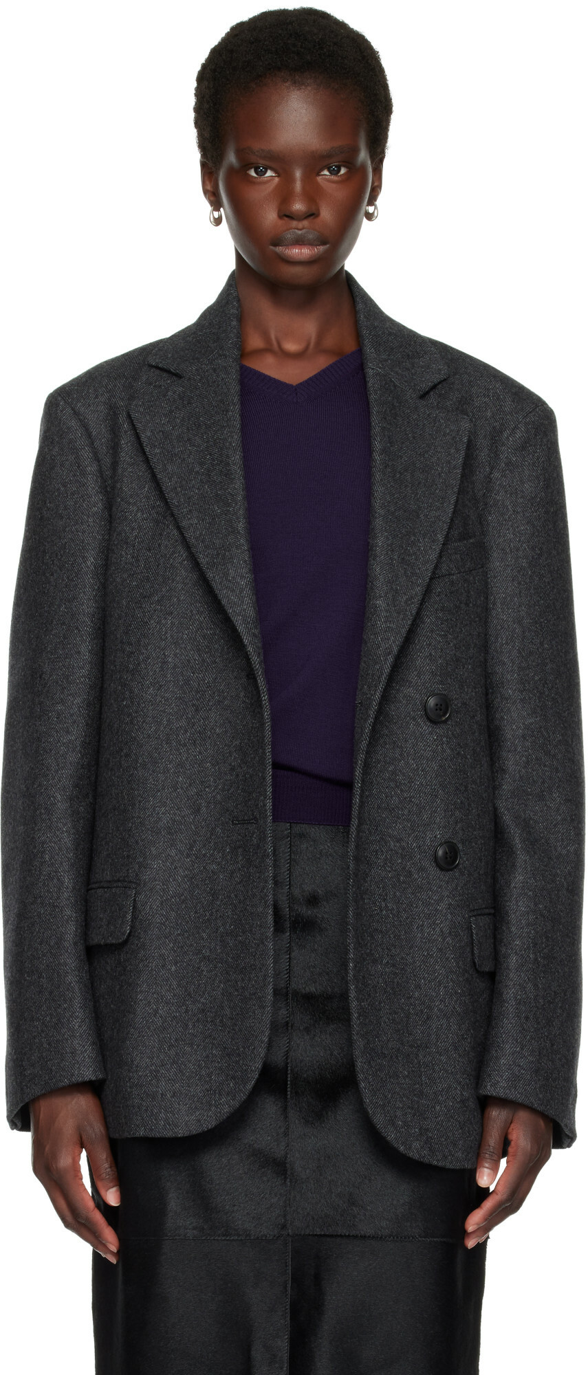 Róhe Gray Double-Breasted Herringbone Blazer