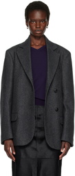 Róhe Gray Double-Breasted Herringbone Blazer