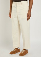 Jil Sander Checked Straight-leg Wool and Linen-blend Trousers Off White