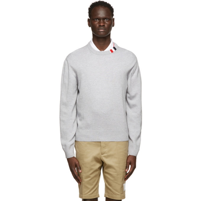 Photo: Thom Browne Grey Merino RWB Tab Relaxed-Fit Sweater