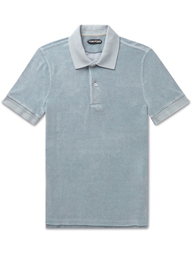 Photo: TOM FORD - Slim-Fit Logo-Embroidered Cotton-Blend Terry Polo Shirt - Blue