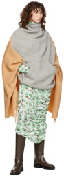 Bless Grey & Beige Kangaroo Scarf Poncho Sweater