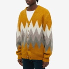 Beams Plus Men's Chevron Stripe Jacquard Mohair Cardigan in Mustard