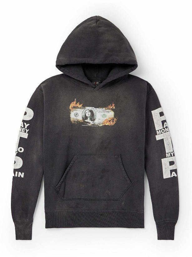 Photo: SAINT Mxxxxxx - Pay Money to My Pain Distressed Printed Cotton-Jersey Hoodie - Black