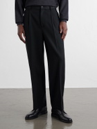 ATON - Pleated Tapered Wool-Twill Suit Trousers - Black