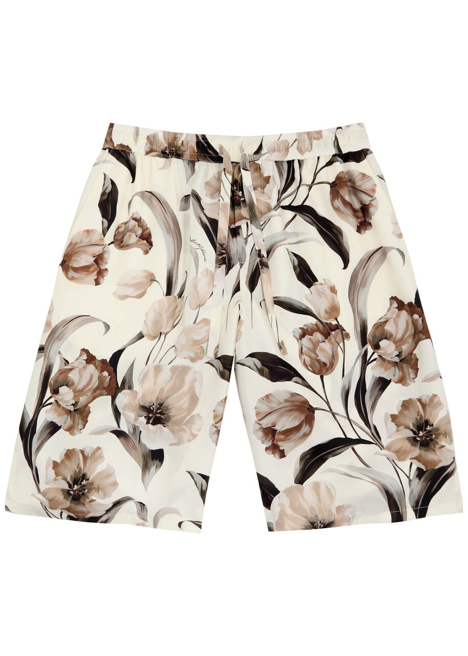 Dolce & Gabbana Black White Floral Brocade Hot Pants Shorts