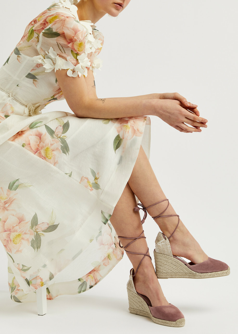 Castañer Carina 80 Suede Wedge Espadrilles Pink
