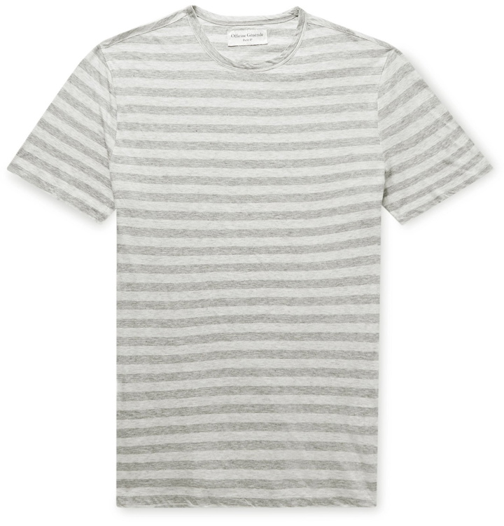 Photo: Officine Generale - Striped Mélange Cotton-Jersey T-Shirt - Gray