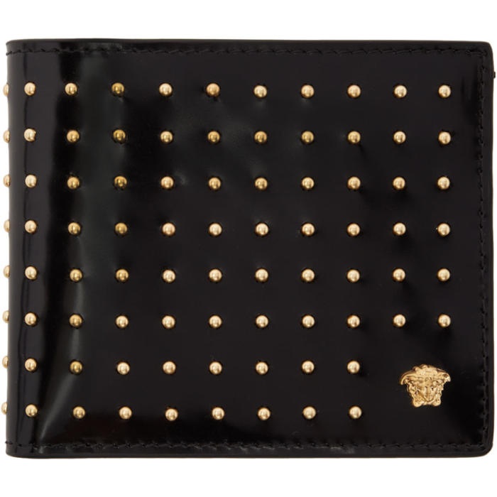 Photo: Versace Black Patent Studded Medusa Bifold Wallet