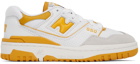 New Balance White & Yellow BB 550 Sneakers