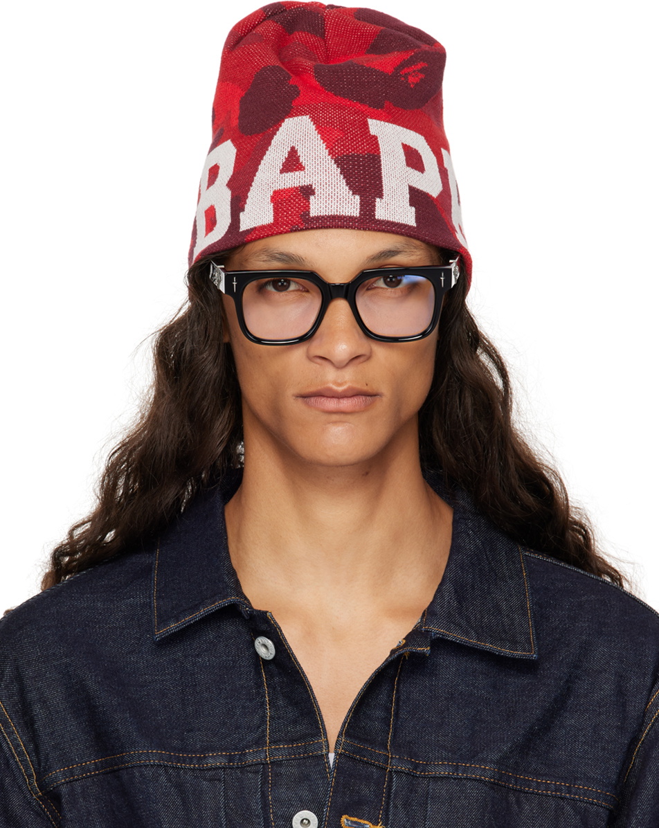 BAPE Red Color Camo Knit Beanie A Bathing Ape
