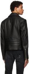 Balmain Black Zipped Leather Biker Jacket