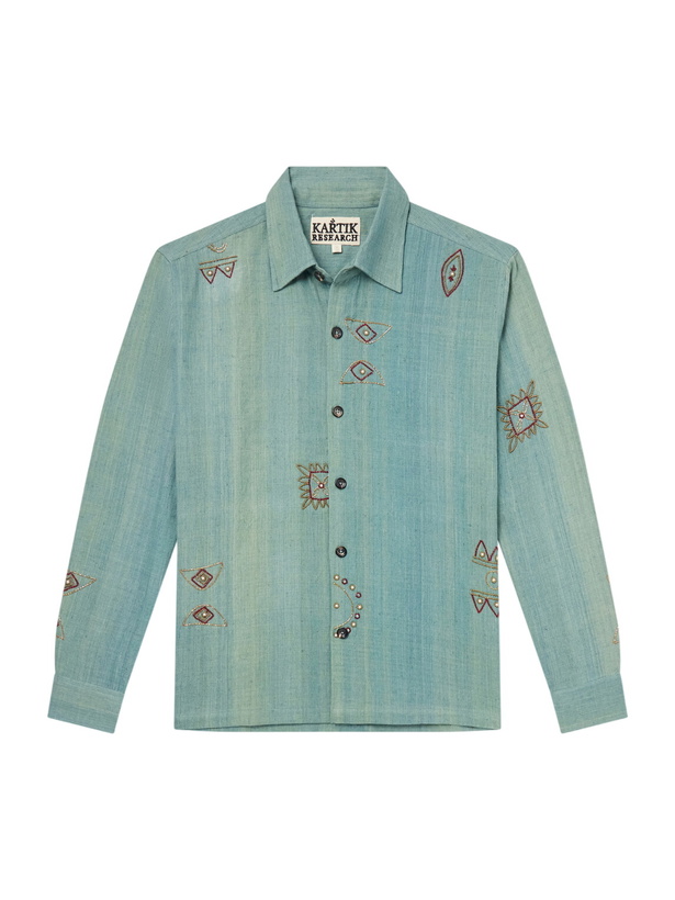 Photo: Kartik Research - Box Bead-Embellished Handwoven Cotton Shirt - Green