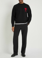 Ami Paris Logo-intarsia Wool Jumper Black