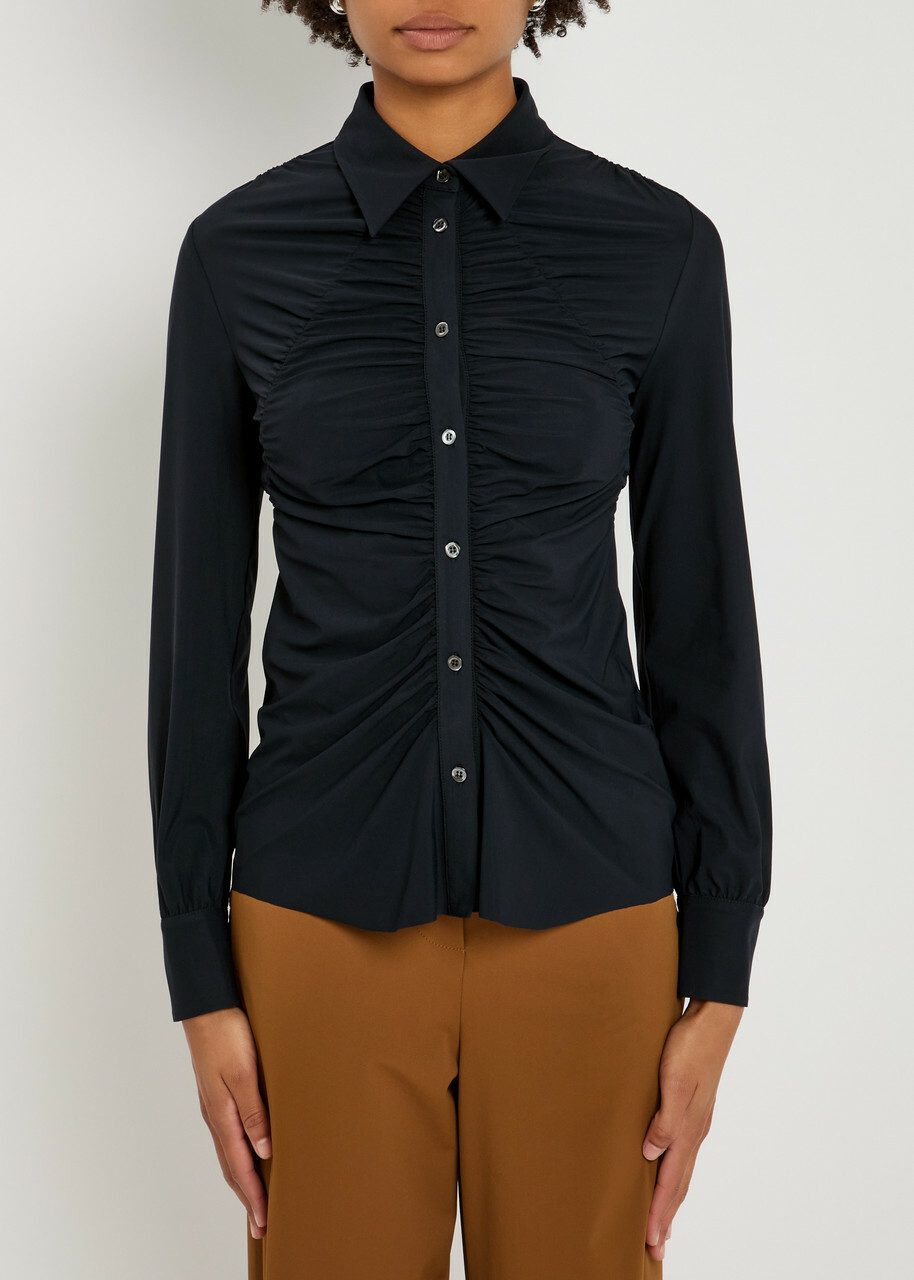 High Tether Ruched Stretch-jersey Shirt Blue