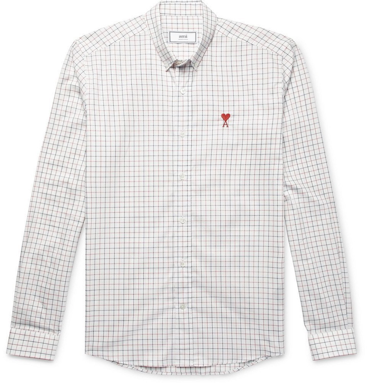 Photo: AMI - Button-Down Collar Checked Cotton-Poplin Shirt - Men - White