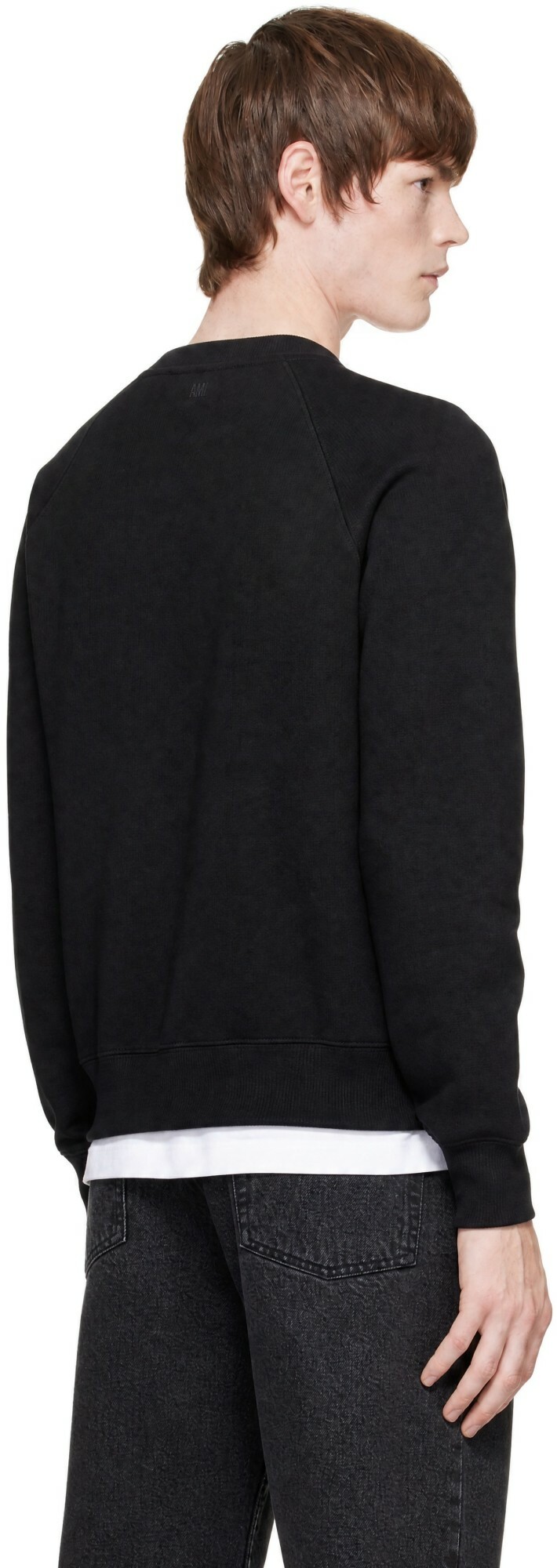 AMI Paris Black Cotton Embossed Ami de Coeur Sweatshirt
