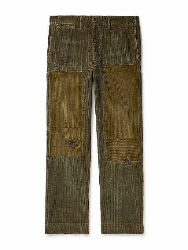 Photo: RRL - Field Straight-Leg Patchwork Cotton-Corduroy Trousers - Green