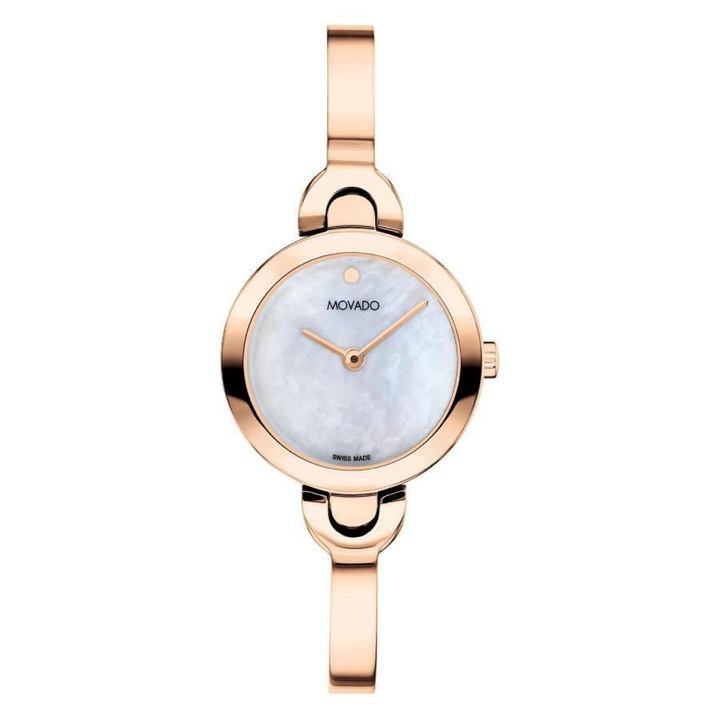 Photo: Movado Intrigue Bangle Quartz White Mother of Pearl Dial Ladies Watch 0607951