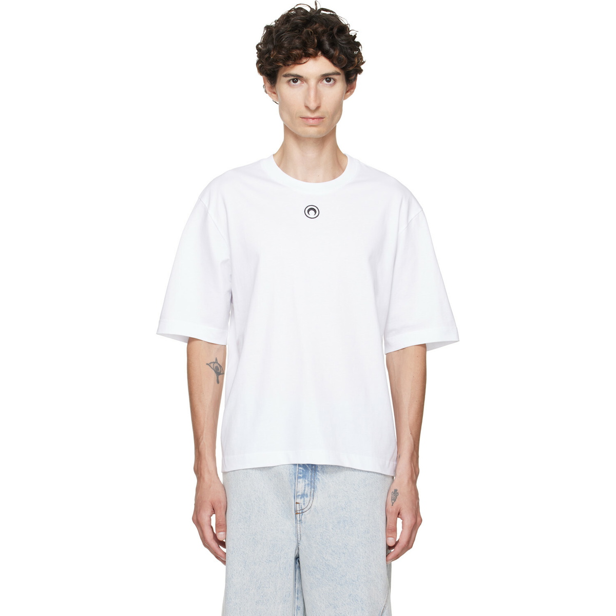 Marine Serre White Moon Logo Jersey Loose Fit T-shirt