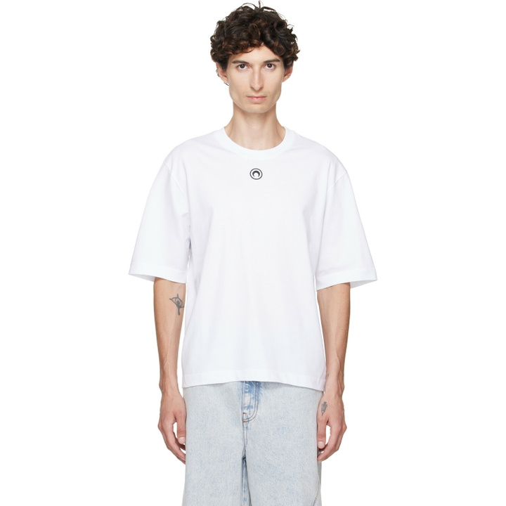 Photo: Marine Serre White Moon Logo Jersey Loose Fit T-shirt